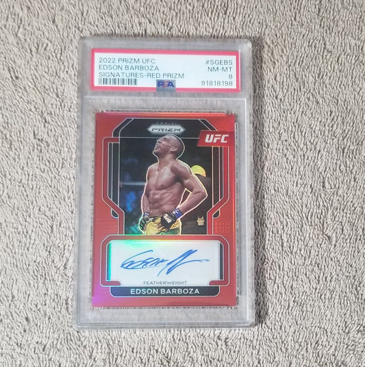 2022 Edson Barboza Prizm UFC Signatures Red Auto #SG-EBS 02/99 PSA 8